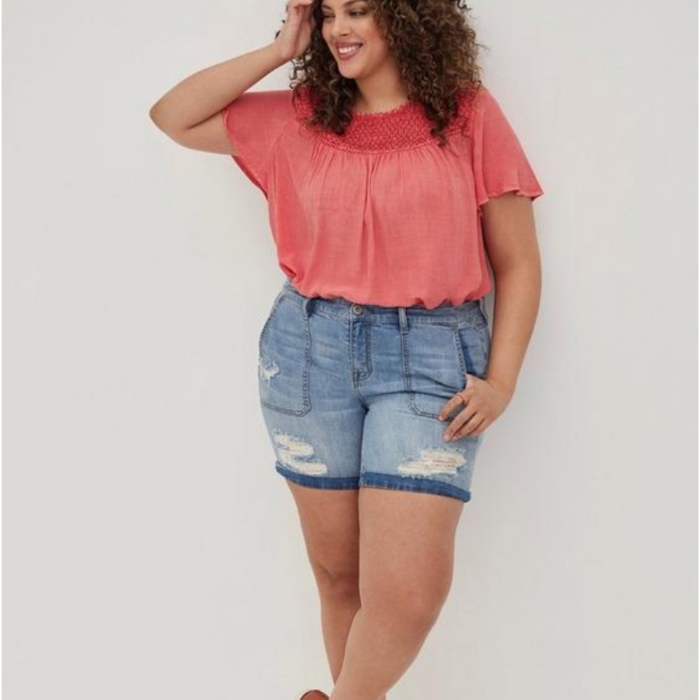 Torrid Challis Smocked Detail Flutter Short Sleev… - image 3